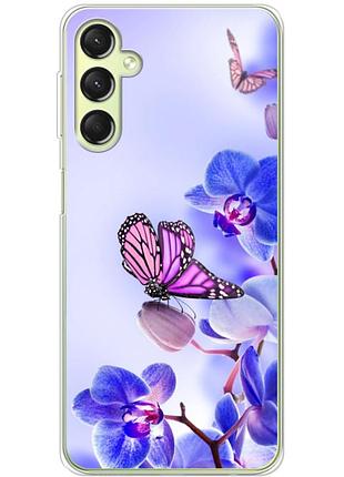 Чехол силиконовый с картинкой на samsung galaxy a24 (a245) (цветок, бабочка на орхидее)
