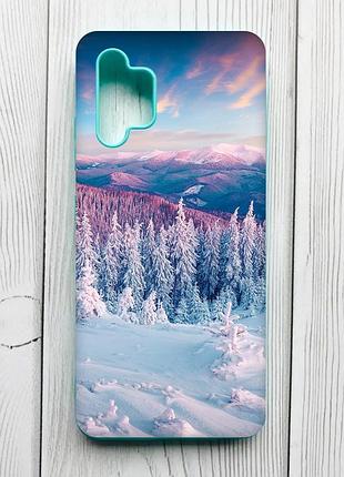 Чехол с бирюзовыми боками на samsung galaxy a32 зимние горы (принт 163)