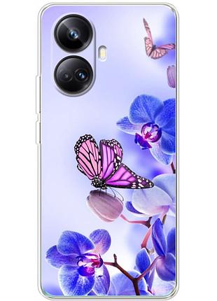 Чохол силіконовий з картинкою на realme 10 pro plus (квітка, метелик на орхідеї)