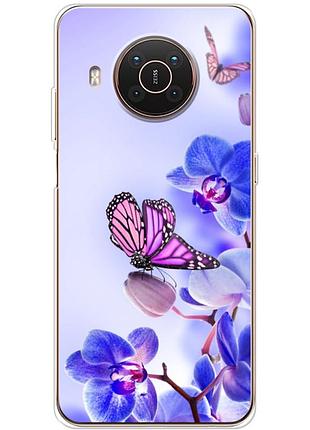Чохол силіконовий з картинкою на nokia x10 (квітка, метелик на орхідеї)
