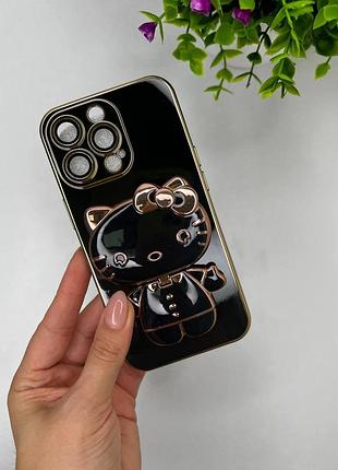 Чохол для iphone гальванічний з підставкою (pop-socket) hello kitty black iphone 13 pro