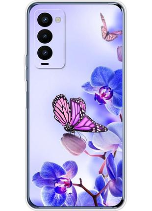 Чохол силіконовий з картинкою на tecno camon 18p (квітка, метелик на орхідеї)