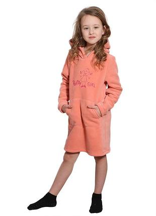Ночная флисовая рубашка на девочку 134, персиковый
