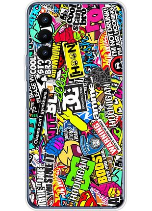 Чехол силиконовый с картинкой на tecno camon 18p (цветные наклейки)
