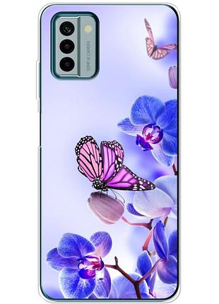 Чехол силиконовый с картинкой на nokia g22 (цветок, бабочка на орхидее)