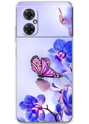 Чехол силиконовый с картинкой на xiaomi redmi note 11r (цветок, бабочка на орхидее)