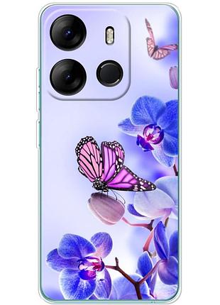 Чохол силіконовий з картинкою на tecno spark go 2023 (квітка, метелик на орхідеї)