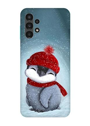 Чохол з бірюзовими боками на samsung galaxy a13 4g :: пінгвіненя у шапочці (принт 157)
