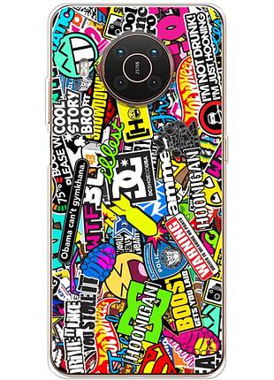 Чехол силиконовый с картинкой на nokia x10 (цветные наклейки)