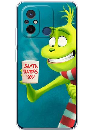 Чехол силиконовый с картинкой на xiaomi redmi 12c (новогодний, гринч)