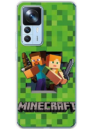 Чехол силиконовый с картинкой на xiaomi 12t (майнкрафт, minecraft)
