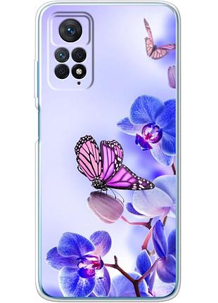 Чехол силиконовый с картинкой на xiaomi redmi note 11e pro (цветок, бабочка на орхидее)
