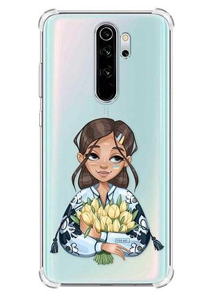 Чохол з потовщеними кутами на xiaomi redmi note 8 pro :: дівчина з тюльпанами (принт 22)