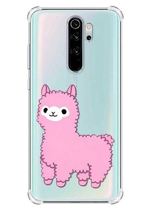 Чехол с утолщёнными углами на xiaomi redmi note 8 pro :: лама розовая (принт 100)