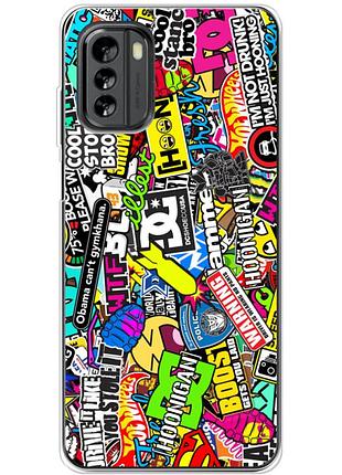 Чехол силиконовый с картинкой на nokia g60 (цветные наклейки)