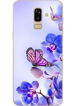 Чохол силіконовий з картинкою на samsung galaxy j8 2018 (j810) (квітка, метелик на орхідеї)