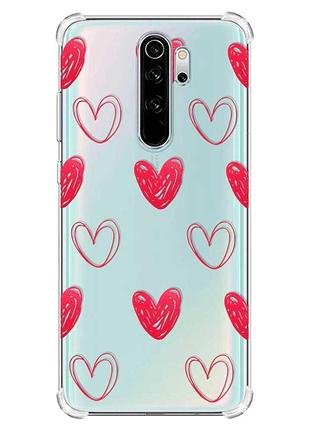 Чехол с утолщёнными углами на xiaomi redmi note 8 pro :: сердечка красные (принт 77)