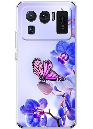 Чохол силіконовий з картинкою на xiaomi mi 11 ultra (квітка, метелик на орхідеї)