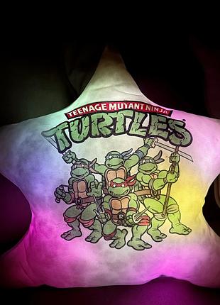 Подушка нічник ніндзя черепашки — дитяча подушка turtles, подушка із зображенням черпашок ніндзя хутро плюш