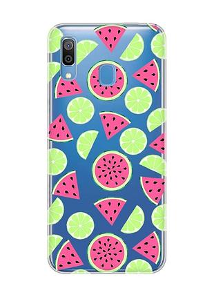Прозрачный чехол для samsung galaxy a30 (2019)/a20 (2019) :: арбузы и лайм (принт 345)