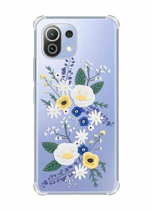 Чохол з потовщеними кутами на xiaomi mi 11 lite :: квіти. акварель (принт 271)