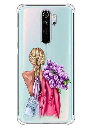 Чехол с утолщёнными углами на xiaomi redmi note 8 pro :: девушка с сиренью (принт 7)