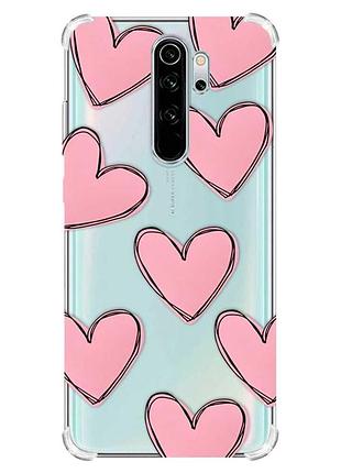 Чехол с утолщёнными углами на xiaomi redmi note 8 pro :: сердечка розовые (принт 78)