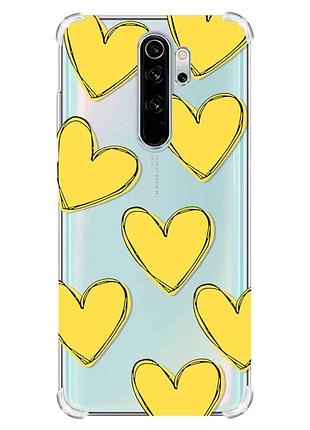 Чехол с утолщёнными углами на xiaomi redmi note 8 pro :: сердечка желтые (принт 259)