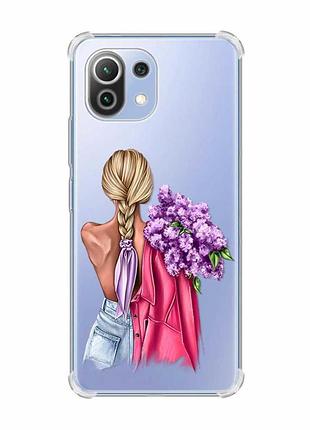 Чехол с утолщёнными углами на xiaomi mi 11 lite :: девушка с сиренью (принт 7)