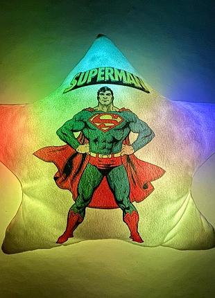 Подушка ночник superman - детская светящаяся подушка супермен хутро плюш (як ведмідь тедді)
