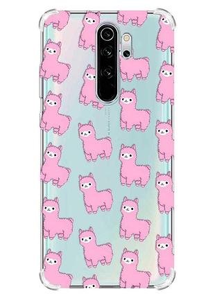 Чохол з потовщеними кутами на xiaomi redmi note 8 pro :: лами рожеві (принт 101)