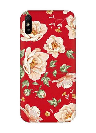 Матовий чохол з червоними боками на xiaomi redmi 9a :: квіти пастельні (принт 277)
