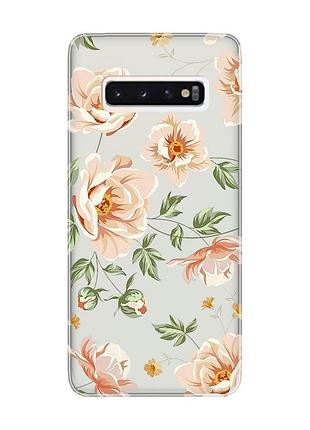 Прозрачный чехол на samsung galaxy s10 :: цветы пастельные (принт 277)