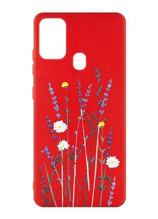 Матовый чехол с красными боками на samsung galaxy m30s/m21 :: полевые цветы (принт 270)