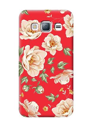Матовий чохол з червоними боками на samsung galaxy j3/j310 :: квіти пастельні (принт 277)