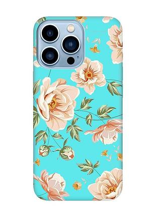 Матовый чехол с бирюзовыми боками на apple iphone 13 pro max :: цветы пастельные (принт 277)