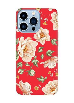 Матовий чохол з червоними боками на apple iphone 13 pro max :: квіти пастельні (принт 277)