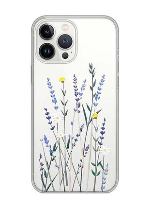 Прозрачный чехол с защитой камеры на iphone 14 pro max :: полевые цветы (принт 270)