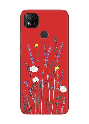 Матовый чехол с красными боками на xiaomi redmi 9c/10a :: полевые цветы (принт 270)