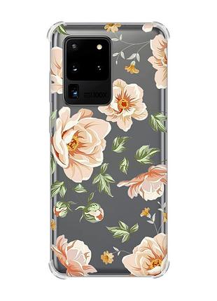 Чехол с утолщёнными углами для samsung galaxy s20 ultra :: цветы пастельные (принт 277)