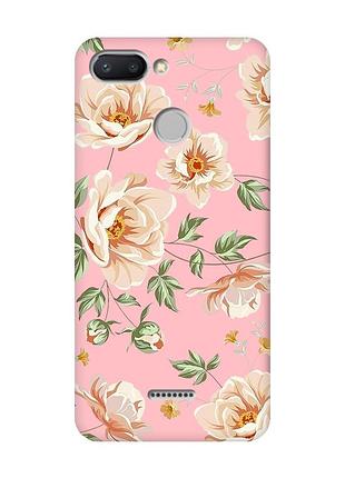 Матовий чохол з рожевими боками на xiaomi redmi 6 :: квіти пастельні (принт 277)