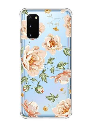 Чехол с утолщёнными углами для samsung galaxy s20 plus :: цветы пастельные (принт 277)