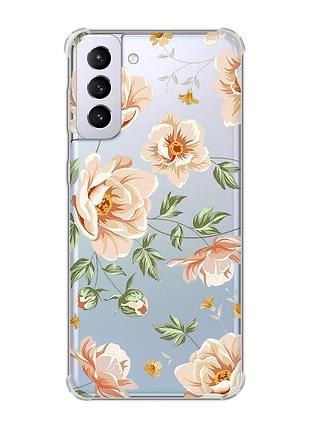 Чехол с утолщёнными углами на samsung galaxy s21 plus :: цветы пастельные (принт 277)