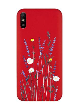 Матовый чехол с красными боками на xiaomi redmi 9a :: полевые цветы (принт 270)