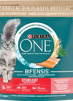 Сухой корм purina one sterilcat для взрослых котов после стерилизации с лососем 1.5 кг