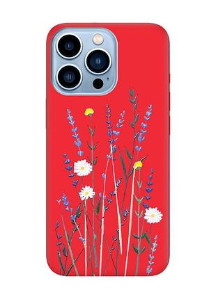 Матовый чехол с красными боками на apple iphone 13 pro max :: полевые цветы (принт 270)