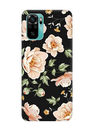 Матовий чохол з чорними боками на xiaomi redmi note 10/note 10s :: квіти пастельні (принт 277)