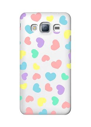 Прозрачный чехол на samsung galaxy j3 (2016) j310 :: разноцветные сердечка (принт 335)