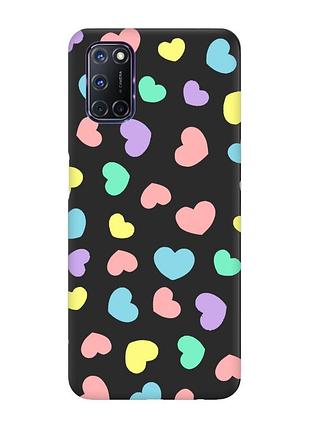 Матовий чохол з чорними боками на oppo a52/a72/a92 :: різнокольорові сердечка (принт 335)