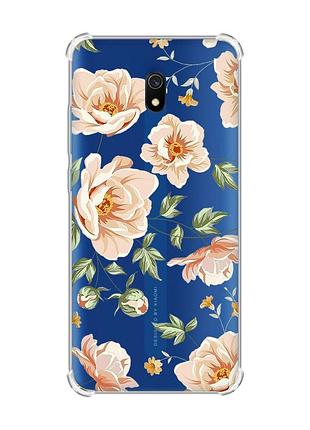 Чехол с утолщенными углами на xiaomi redmi 8a :: цветы пастельные (принт 277)